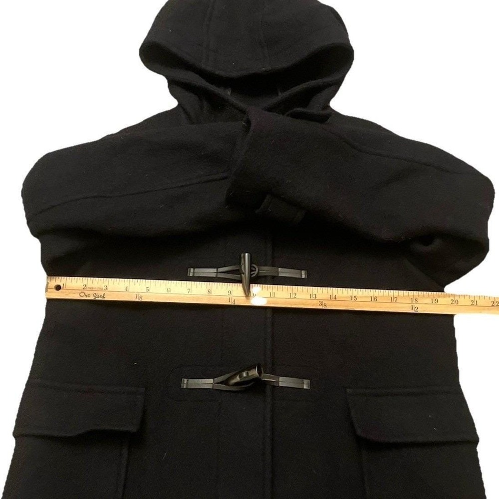 GU Wool Duffle Coat Women L Cropped Black Toggle Lined Hooded Heavyweight Japan - Picture 9 of 10